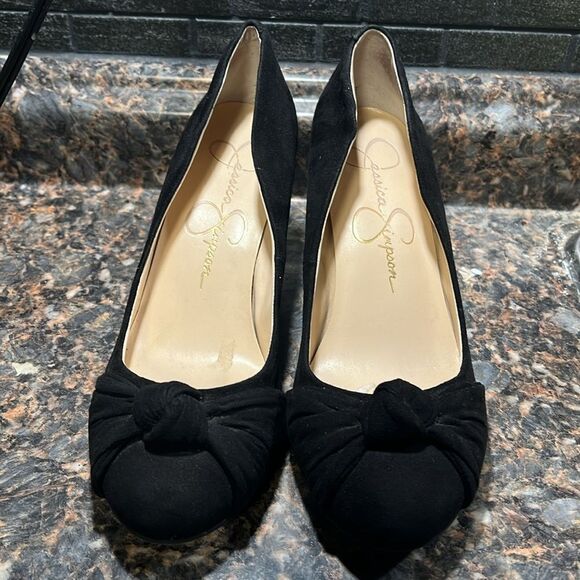 Jessica Simpson Wedge Black With Bow Size 8M - Picture 2 of 5